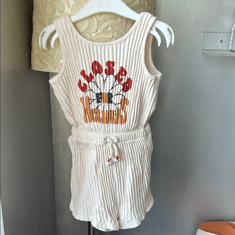 Cream Ribbed zara Kids Romper with Flower